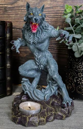 Estatua De Hombre Lobo Gótico Portavelas - A Pedido Negro 4