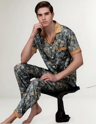 Pijama De Hombre Satin Pajamas Set - A Pedido_exkarg Azul Xxx