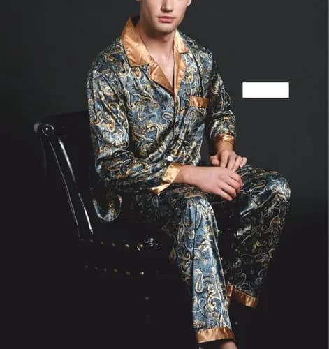 Pijama De Hombre Satin Pajamas Set - A Pedido_exkarg Azul Xxx 8