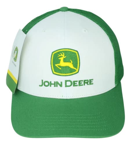 Gorra John Deere | Trucker | Visera Curva Ajustable Color Blanco-verde Talla Único Blanco Y Verde Liso 2