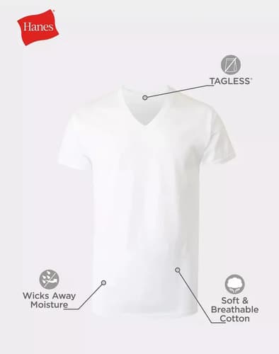 Pack Hanes Remeras Comfortsoft Cuello V - A Pedido_exkarg Blanco M 3