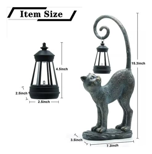 Estatua Lampara Solar Gato - A Pedido_exkarg Gris 2