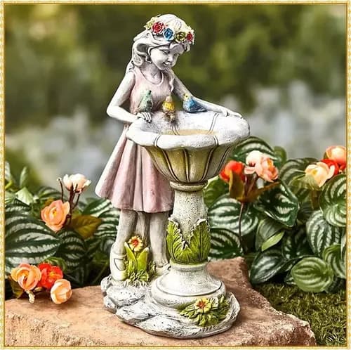 Estatua Angel Con Fuente Solar - A Pedido_exkarg Blanco 7