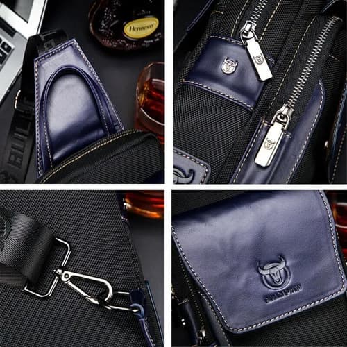 Mochila Cruzada Bullcaptain Men Leather - A Pedido_exkarg Azul 6