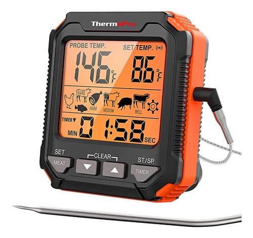 Termómetro Digital Cocina Thermopro Tp716 Sonda Carne Timer Color Negro/naranja