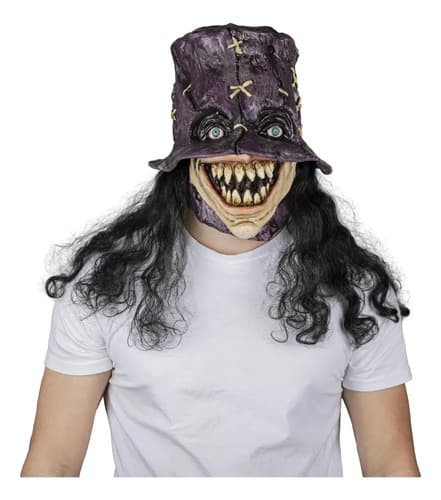 Máscara Vudú Sacerdote Pelo Largo Ghoulish Creepy Halloween Violeta 7