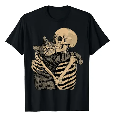 Remera Skeleton Hugging Cat - A Pedido_exkarg Azul S 6