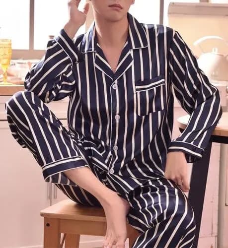 Pijama De Hombre Satin Pajamas Set - A Pedido_exkarg Azul Xxx 6