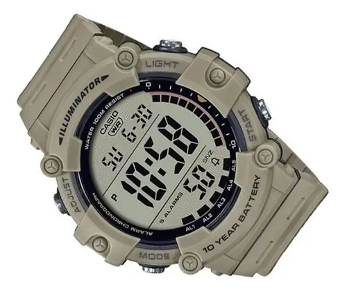 Reloj Casio Iluminator Ae-1500wh-5avef 100% Original Y Color De La Malla Caqui Color Del Bisel Caqui Color Del Fondo Claro Café 3
