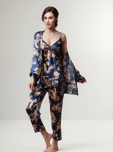 Pijama Mujer 3 Piezas Saten - A Pedido_exkarg Rojo S