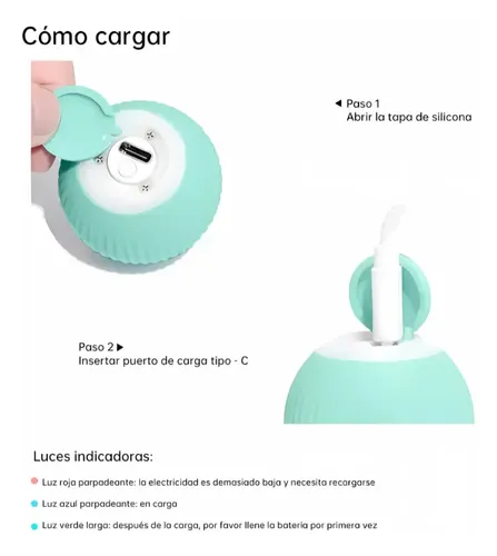 Pelota Interactiva Inteligente Para Gatos Con Movimiento Automático Y Luz Led Celeste 2