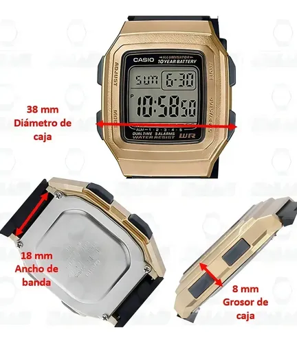 Reloj Casio F201 9a Unisex Digital Correa Resina Negro Color Del Bisel Dorado 4