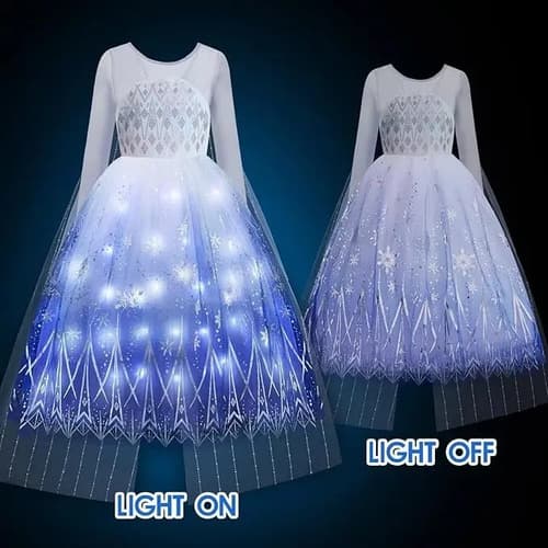 Disfraz Princesa De Frozen Luz Led Niña - A Pedido_exkarg Blanco S 2