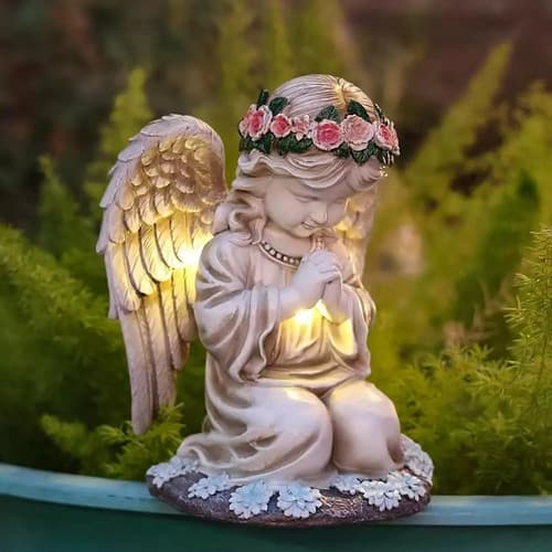 Estatua Angel Que Reza Solar - A Pedido_exkarg Blanco 7