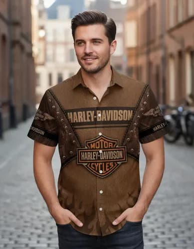 Camisa Harley Motor Racing Davidson Brown - A Pedido_exkarg Marrón S
