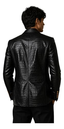 Blazer De Cuero Negro Hombre Estampado Cocodrilo - A Pedido Negro Estampado Cocodrilo 38 3