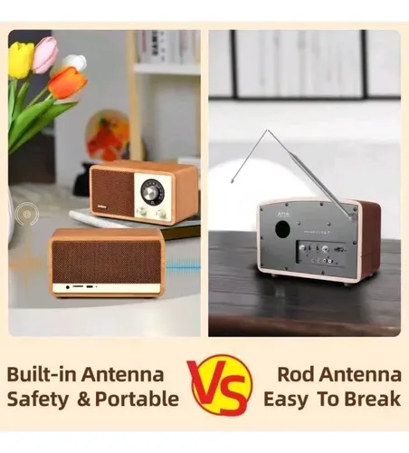 Parlante Vintage Wood Fm Radio Bluetooth Speaker - A Pedido Marrón 3