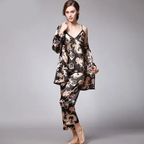 Pijama Mujer 3 Piezas Saten - A Pedido_exkarg Rojo Xxx 2