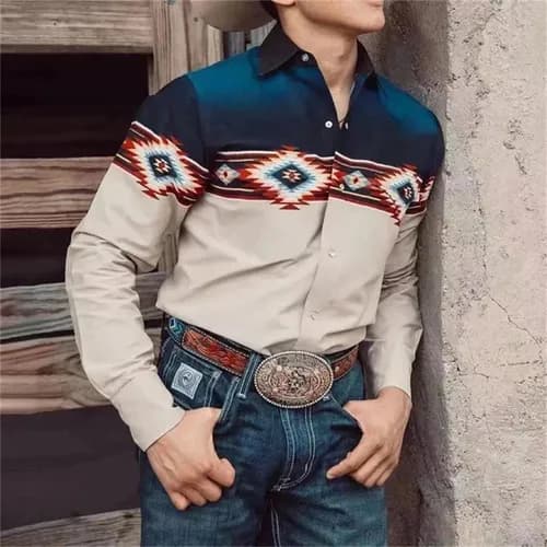 Camisa Men's Long Sleeve Western - A Pedido_exkarg Azul S 8