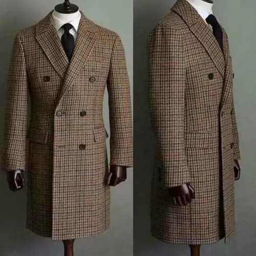 Abrigo Largo De Lana Marrón Para Hombre - A Pedido Marrón 38 4