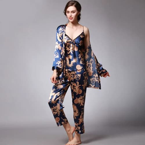 Pijama Mujer 3 Piezas Saten - A Pedido_exkarg Rojo S 2