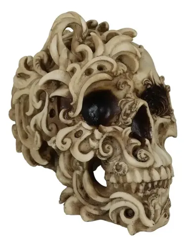 Craneo Decorativo Opera Tooled Rococo - A Pedido_exkarg Marfil Envejecido Con Pátina Oscura