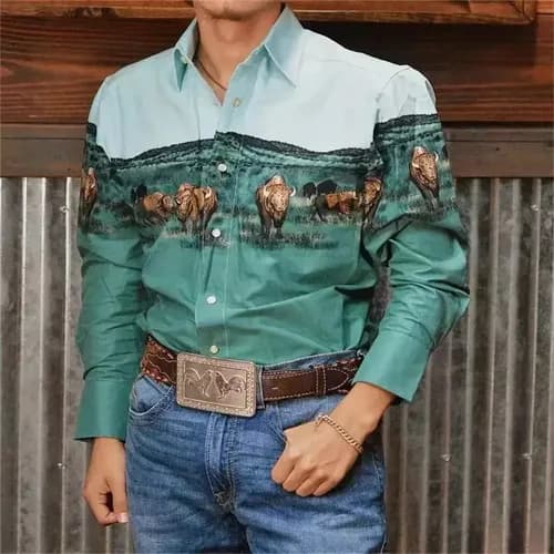 Camisa Men's Long Sleeve Western - A Pedido_exkarg Azul S 2