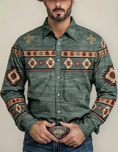 Camisa Men's Long Sleeve Western - A Pedido_exkarg Azul S