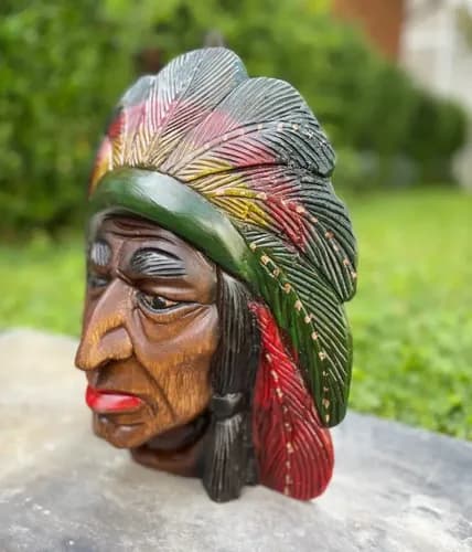 Cabeza Decorativa Madera Jefe Indio - A Pedido_exkarg Marrón 3