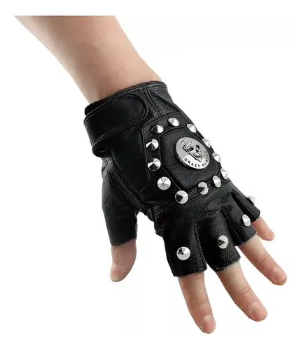 Guantes Cuero Punk Sin Dedos - A Pedido_exkarg Negro 2