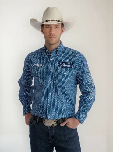 Camisa Hombre Wrangler Ford Logo - A Pedido_exkarg Azul S