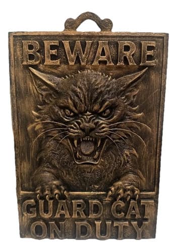 Estatua De Pared Warning Beware Of Guard Cat - A Pedido Dorado 4