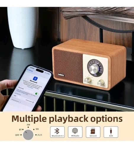Parlante Vintage Wood Fm Radio Bluetooth Speaker - A Pedido Marrón 4