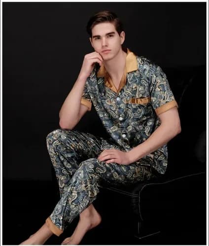 Pijama De Hombre Satin Pajamas Set - A Pedido_exkarg Azul Xxx 2