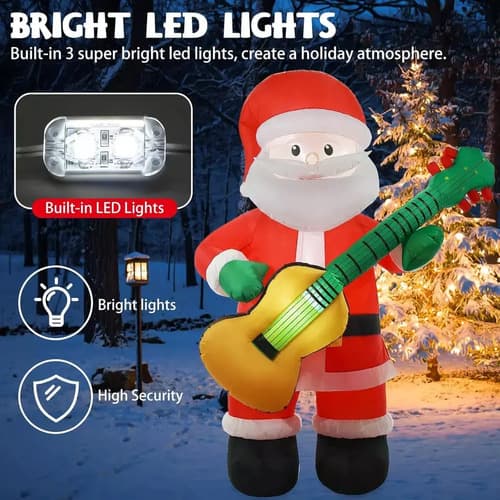 Papa Noel Inflable Con Guitarra - A Pedido_exkarg Rojo 3