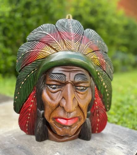 Cabeza Decorativa Madera Jefe Indio - A Pedido_exkarg Marrón 8