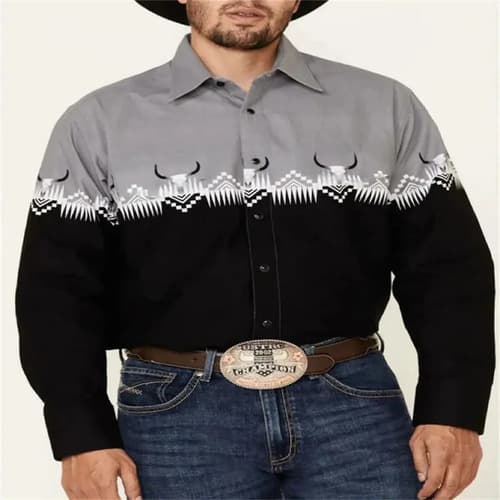 Camisa Men's Long Sleeve Western - A Pedido_exkarg Azul S 3