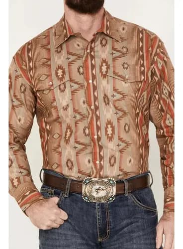 Camisa Wrangler Men's Checota Southwestern - A Pedido_exkarg Marrón M 2