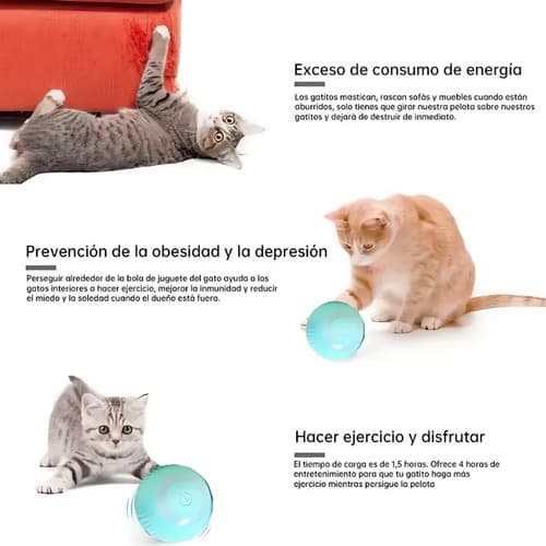 Pelota Interactiva Inteligente Para Gatos Con Movimiento Automático Y Luz Led Celeste 5