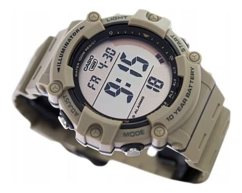 Reloj Casio Iluminator Ae-1500wh-5avef 100% Original Y Color De La Malla Caqui Color Del Bisel Caqui Color Del Fondo Claro Café 4