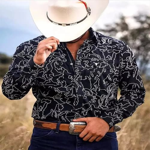 Camisa Men's Long Sleeve Western - A Pedido_exkarg Azul S 4