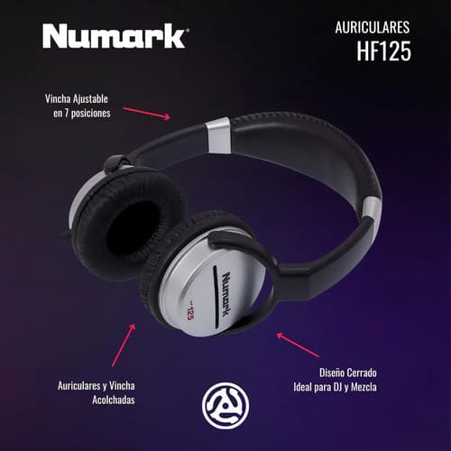 Auriculares Dj Numark Hf125 Plateado Monitoreo Over-ear Cable 1.8m Negro/plateado 10