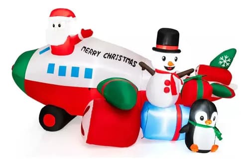 Papa Noel Inflable Avion + Pinguino - A Pedido_exkarg Blanco