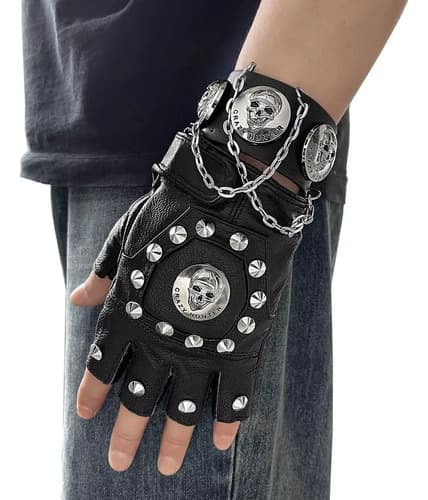 Guantes Cuero Punk Sin Dedos - A Pedido_exkarg Negro 4
