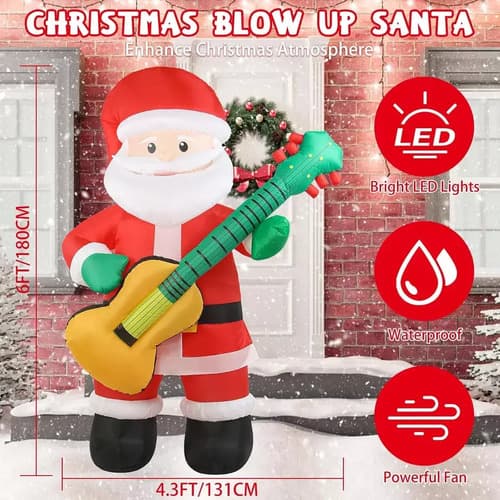 Papa Noel Inflable Con Guitarra - A Pedido_exkarg Rojo 2