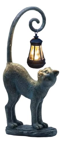 Estatua Lampara Solar Gato - A Pedido_exkarg Gris