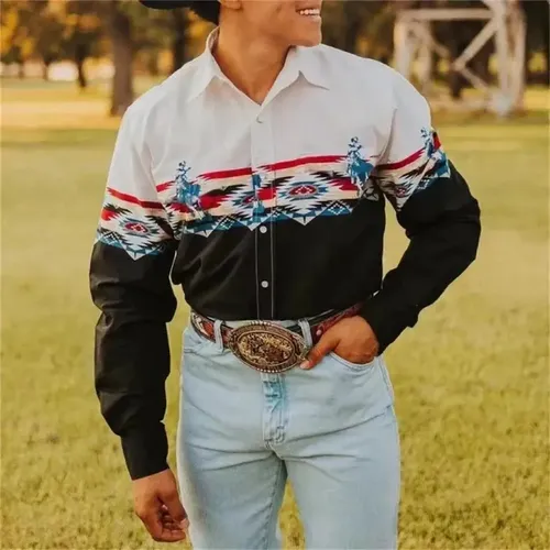 Camisa Men's Long Sleeve Western - A Pedido_exkarg Azul S 5