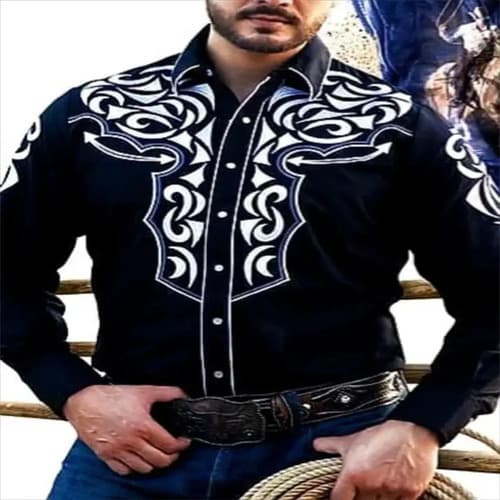 Camisa Men's Long Sleeve Western - A Pedido_exkarg Azul S 7