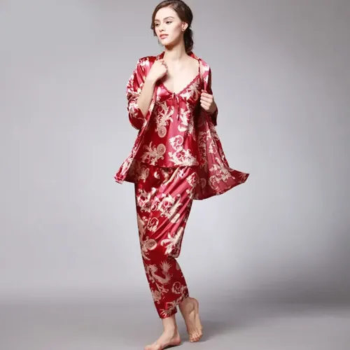 Pijama Mujer 3 Piezas Saten - A Pedido_exkarg Rojo Xxx 4