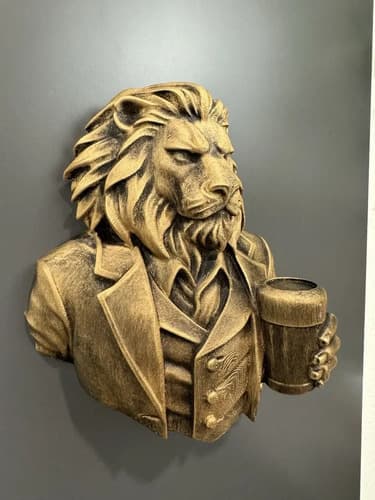 Estatua Decorativa De Pared Leon Bebiendo - A Pedido Dorado 5